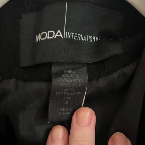 NWOT moda international black wool blend military style coat. - Picture 3 of 4